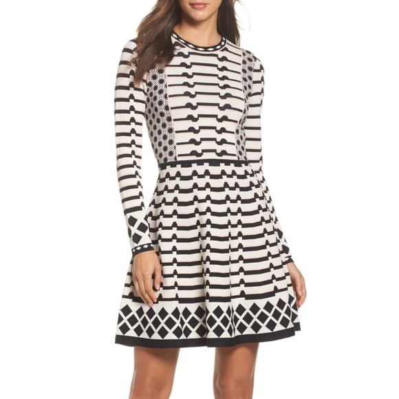 Eliza J Dresses & Skirts - ELIZA J Stripe Knit Fit & Flare Dress XL 14/16